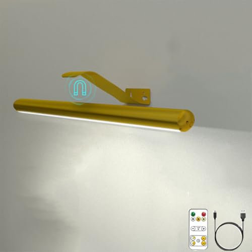 LOGT Luce a LED per specchio da Bagno con Telecomando e Interruttore a Sfioramento Lampada a Specchio Cordless Dimmerabile Magnetica Batteria Ricaricabile da Parete Illuminazione,D'oro,40CM