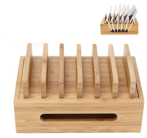 lvifloae Organizer per stazione di ricarica in bambù naturale, stazione di ricarica in bambù per dispositivi multipli, dock per telefono cellulare in legno di bambù, tablet