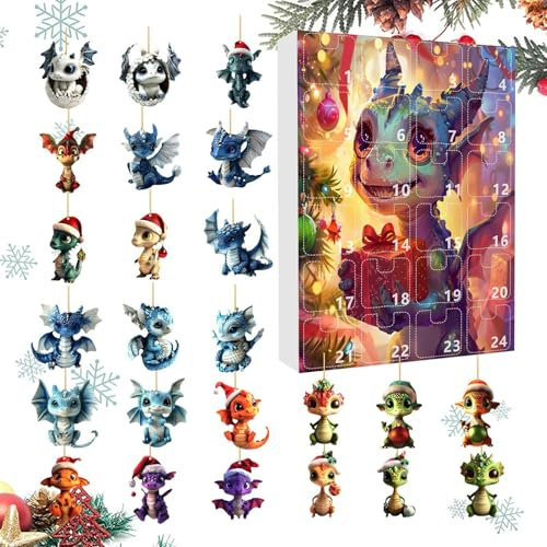 Calendario interactivo de cuenta regresiva de Navidad, decoración del hogar 2024, familia con dragones, para niños, calendario colorido de cuenta regresiva de Navidad, dinosaurio