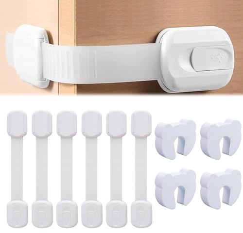 Bambini Chiusure Sicurezza per Armadietto, 6 Pezzi Sicurezza Cassetti Bambini per Armadietto, per Armadi, Cassetti, Frigorifero, Nessuna Perforazione con Adesivo Forte, Bianca
