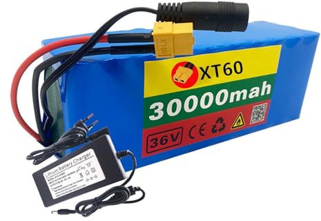 E-Bike Pedelec Akku 36V 30Ah Ebike Battery Pack 10S3P Rechargeable Li-Ion Battery Eingebauter BMS Wasserdichter PVC-Akku Mit Ladegerät BMS XT60/T Plug für 200W~1000W Motoren XT60 Plug,36V 30Ah