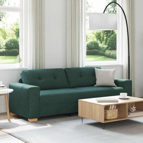 vidaXL Sofa 3 Places Vert foncé 220 cm Tissu, Canapé Moderne pour la Vie Urbaine, Design aérien, Assise Fonctionnelle et Confortable, Couchage Douillet