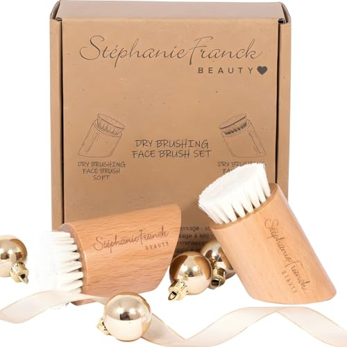 Stéphanie Franck Beauty – Set de 2 Brosses Visage Douces à Sec – Massage À Deux Mains & Exfoliation Naturelle – Bois de Hêtre & Poils de Chèvre – Soin Peau Sensible – Routine Skincare Zéro Déchet