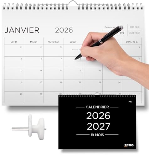 ZENO Väggkalender 2026 2027 – 26 juni 27 (18 månader) – månadsplanering och familjeorganisatör 2026 2027 – perfekt för familjer – lätt att läsa – bifogad montering ingår