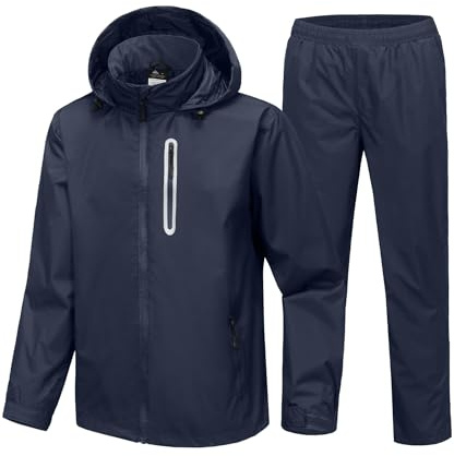 JACKETOWN Men's Rain Suit Waterproof Rain Jacket & Trousers Golf Rian Suit Jacket Windproof Motorbike Hooded Rain Gear Work Wear Lightweight Fishing Rainwear with Pockets M-3XL