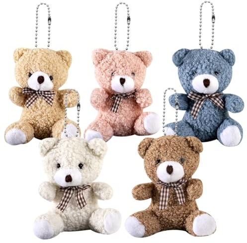 Oso de Peluche,5 llaveros de peluche Colgante de oso 11cm,llavero de felpa suave,Accesorios para el pelo de muñecas,Mini animal de graduación pequeño algodón oso regalo de cumpleaños infantil