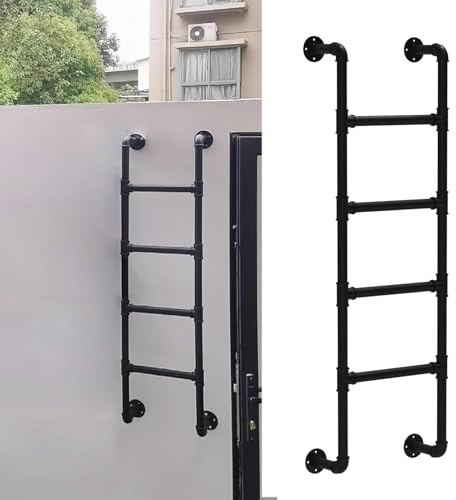 Scala antincendio antiscivolo da parete, resistente, 100-300 cm, regolabile, in metallo nero, capacità 150 kg, ideale per arrampicata di sicurezza su tetto/garage, personalizzabile