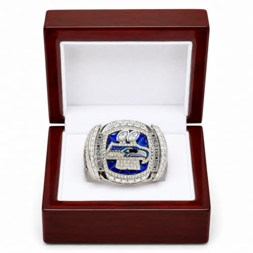 Haobunola Seahawks mästerskapsring Replika 2026 med Presentask och Halsband | Vinnarringar för Amerikansk Fotboll, Delad Design i Metall Storlek 11, Souvenir Samlarobjekt, Lämpliga Gåva för Fans