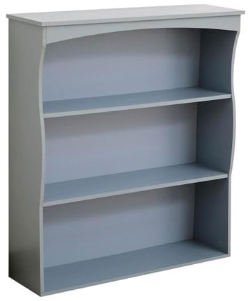 Home Source Wall Mounted Shelving Unit, Floating 3 Shelves Storage Wall Cabinet, Kid’s Bedroom Kitchen Unit, Grey