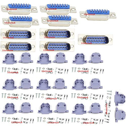 Lsgoodcare 10 pezzi RS232 parallelo porta seriale DB15 15 pin D Sub maschio femmina connettore a saldare, 10 pezzi DB15 plastica Shell copertura
