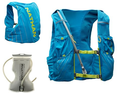 Nathan Pinnacle 12L Hydration Pack Running Vest with 1.6L Water Bladder Included. Hydration Backpack for Women/Men/Unisex. for Runs, Hiking, Cycling and More (Men's (Unisex) - Blue/Lime, M)