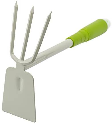 MIVOS Azada Doble de Acero para el Jardín - Azuela y Cultivador – Azada de Dos Cabezas de Jardinería para Cavar y Airear el Suelo - Hoja y 3 Dientes - Ancho de Trabajo 65 mm