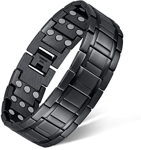 Feraco 3X Magnetic Bracelets for Men Titanium Steel Magnetic Bracelet with 3 Rows Magnets (Black)
