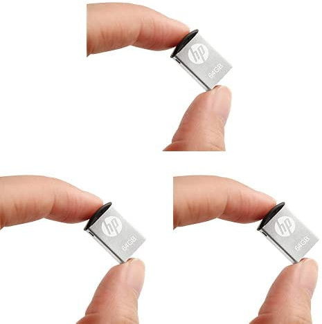 HP Memoria USB GB USB 2.0 Super Mini Metal, a Prueba de Golpes, a Prueba de Salpicaduras, a Prueba de Polvo, Discos Flash Drives v222 W hpfd222 W - 64, Color Plata, Paquete de 3