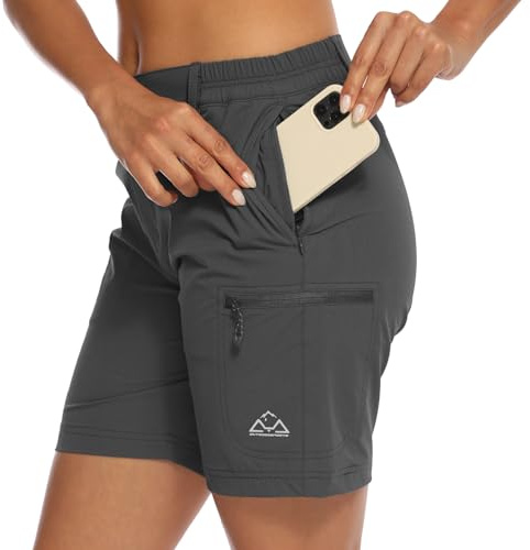 donhobo Women's Outdoor Walking Shorts, Ladies Summer Cargo Shorts Lightweight Quick Dry Waterproof Stretch Shorts Trousers with Zipped Pockets Grey XL