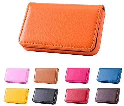Waylipun Porte-Cartes de Visite, Porte-Cartes de Visite en Cuir Synthétique pour Homme et Femme avec Fermeture magnétique pour Carte de Visite, Carte de Crédi(Orange)