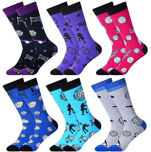 Xaatren 6 Paar lustige Hockey-Socken, Softball, Golf, Volleyball, Baseball, Sportsocken, Geburtstagsgeschenk für Weihnachten, Volleyball, Einheitsgröße
