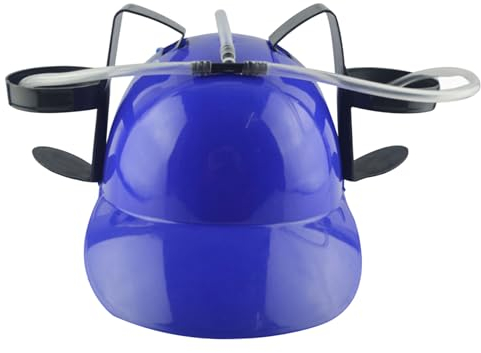 Bierhut trinken Hut Fun Drink Hut Safer Plastik -Trinkhelm mit Dose Halter und Stroh, lustiger Hut für Bier Soda Party Fußballspiele Neuheit Geschenk Blau