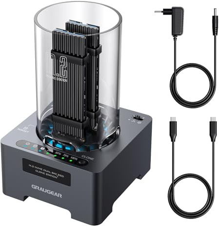 GRAUGEAR M2 SSD Klonen Station für 2x NVMe SSD M.2 M-Key [20Gpbs Klon] USB3.2 Gen2x2 20Gbit/s I NVMe Clone Station I Docking Station für PCIe 4.0x I Externe SSD I M.2 Festplatte Klonen I Extra Kühlung