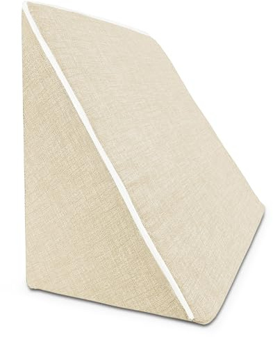 TIENDA EURASIA - Almohada de Lectura para la Cama o Sofá | En Forma de Cuña | Almohada de Descanso | 50 x 40 x 40 cm | Funda de Tela Lavable | Relleno de Espuma de Alta Densidad | Ergonómico (Beige)