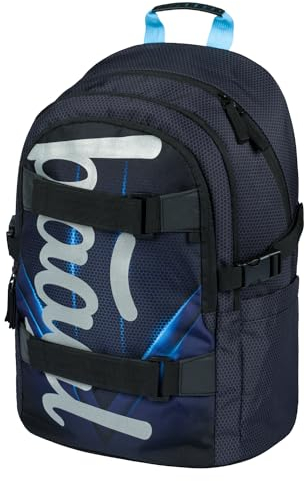 Baagl Schulrucksack für Jungen Mädchen Teenager - Skateboard Rucksack - Kinderrucksack mit Laptopfach und Brustgurt für Schule, Weiterführendeschule, Mittelschule (Skate Bluelight)