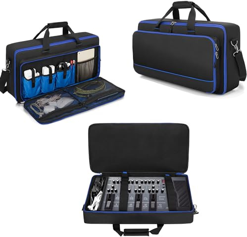 Rexmica Sac de Transport pour la Plupart des Pédales Multi-Effets pour Guitare, Housses de Protection avec Compartiment pour Pedalboards et Câble de Guitare ou Autres Accessoires, Noir, 58x29x11 cm