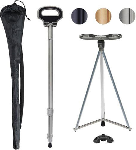 ALEVMOOM Canne de marche avec siège, canne pliante portable, béquilles tabouret pour adultes, tabouret léger rétractable pour personnes âgées, charge maximale de 200 kg, tabouret de repos de voyage en