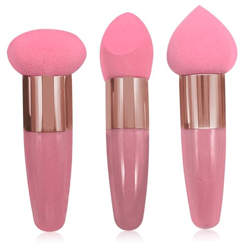 Applicatore per fondotinta 3 pezzi, spugna per trucco grande Wet & Dry in 3 stili con manico, spugna per sfumatura morbida ed elastica per trucco Spugna per trucco grande Pennelli e spugne per trucco