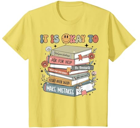 Book It's Ok to - Yellow Mental Health Awareness T-Shirt, Youth, Lemon Yellow, Small