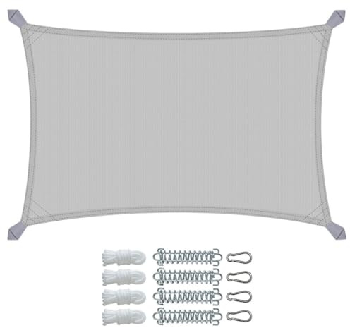 VOUNOT® Sonnensegel Rechteckig mit Befestigung Set, Wasserdicht Sonnenschutz Wetterbeständig, für Balkon Garten Terrasse, 3x2m, Hellgrau