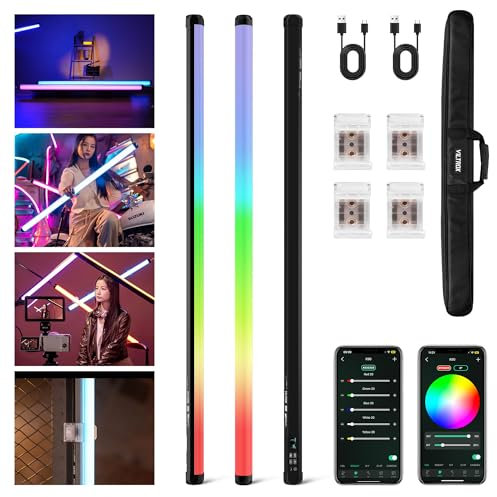 VILTROX K90 2 Pack RGB Tube Light, 30W 38inch Large RGBWY Photography LED Video Stick Light Wand with APP/2.4G/Remote Control, CRI 97+, 26 Scenes, 2500K-8500K, 14.8V/3300mAh Battery, Magnetic Chip