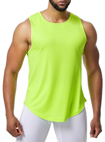 SamHeng Camiseta de Tirantes para Hombre Sin Mangas Camisetas Atléticas de Secado Rápido Transpirable Chaleco Deportivo Musculares Tank Top Camiseta Funcional para Gimnasio Correr (Verde Neón-L)