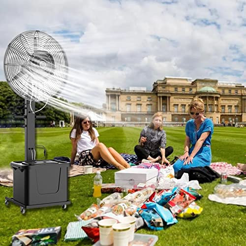 HMASNSEIY Ventilatore nebulizzatore con Serbatoio d'Acqua da 12 galloni con Oscillazione di 45 Gradi, Ventilatore a piantana a 3 velocità per Patio, Ristorante Esterno, Officina di Fabbrica