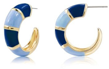 Boucles d'oreilles créoles bleues épaisses pour femmes, plaquées or, colorées, tendance, pour l'été