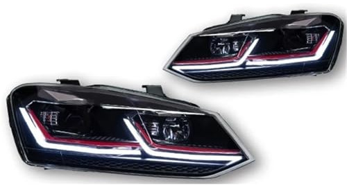 Gruppo Ottico Anteriore Per VW Per Polo Fari A LED 2011-2018 Fari Per DRL Indicatori Di Direzione Abbaglianti Angel Eye Proiettore Lente Lampada Frontale Faro Fanale Proiettore(Right-Hand Drive Car,Re