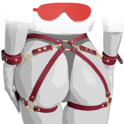 BDSMAGE Kit di bondage sessuale, set di restrizioni con manette, benda, cintura con cinturino incrociato, giocattoli sessuali per adulti SM per uomini, donne e coppie, giochi di bondage