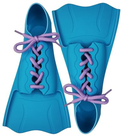 ENEN Palmes de Natation en Silicone Réglables Taille 24-47, Palmes d'entraînement de Natation Courtes pour Enfants et Adultes Femme Homme pour Entraînement Snorkeling (XXS(24-27),LJP Bleu)