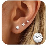 MOGASA 3 Paia Orecchini Donna Argento 925 Placcati Oro 14K Ipoallergenici Orecchini a Bottone con Zircone Fiore Stella Anallergici Orecchini Argento 925 per Donna Bambina