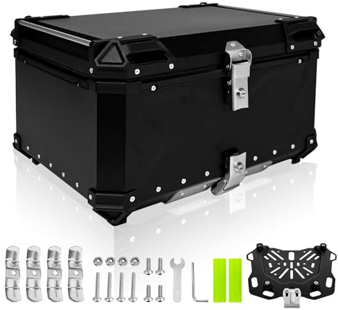 Srehloe Motorcycle Top Case 85L Aluminum Alloy Motorbike Tail Box Waterproof Detachable Motorcycle Top Box with Leather Lining and Security Lock Suitable for Stowing Helmets and Luggage