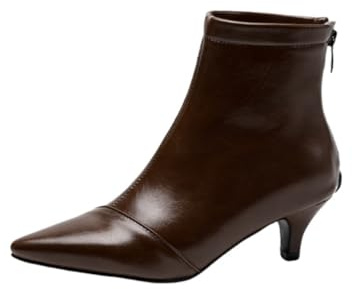 Genérico Botines Mujer Punta Fina Tacón Bajo Cuero PU Cremallera Forro Suave Plantilla Acolchada Cómodos Antideslizantes Resistentes Diario Casual Oficina,Marrón,35 EU