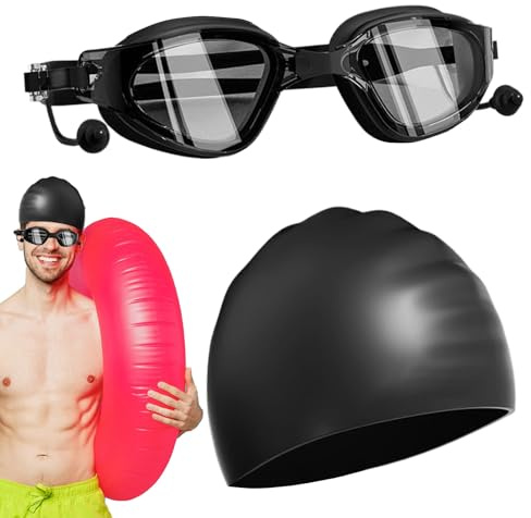 Occhiali Da Nuoto Per Adulti - Protezione UV Confortevole | Occhiali Da Nuoto Unisex Antiappannamento Con Berretto,Per Uomini Donne Ragazzi Giovani Adolescenti Marito Figlio Figlia Famiglia Amici