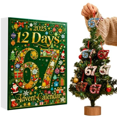 Jul 67 ornament nedräkningskalender | 12-dagars 2D akryl roliga festtillbehör, 67 julprydnad, för höst vinter trädgård inomhus Thanksgiving semester fest hem rum sovsal