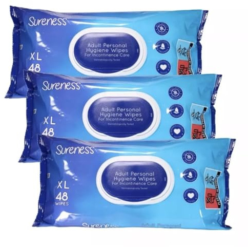 3 Pack 48x XL Adult Personal Hygiene Wipes for Incontinence Care Gentle Clean Freshen
