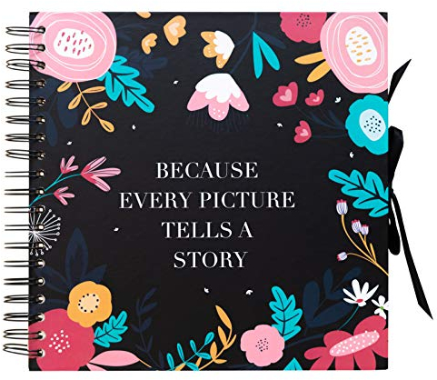 Grupo Erik Scrapbook Album Blumen Fotoalbum zum Einkleben 26 x 26 cm 40 Seiten Fotoalbum zum Selbstgestalten Weiße Seiten Photo Album, Schwarz