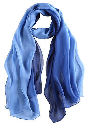 LEIDAI Seidenschal Damen Blau Farbverlauf | 100% Seide, Lang, Leicht, Sonnenschutz, Anti-allergisch