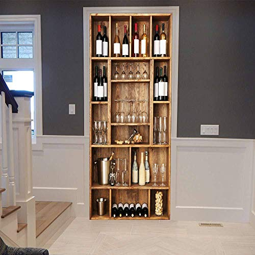 FVLFIL QHWLKJ Türposter PVC 3D Türaufkleber Weinregal Türfolie Türtapete Art Home Dekoration Tapetentür Wasserdichtes Selbstklebend DIY Türbild 77 x 200 cm