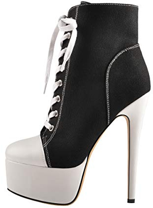 Only maker Stivaletti da donna con tacco altissimo e plateau, alla moda, Nero , 39 EU