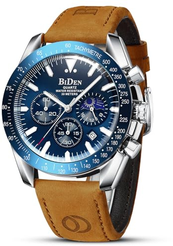 HANPOSH Montre Homme Montres Bracelets Etanche Design Analogique Chronographe Lumineuses Acier Inoxydable Cadran Calendrie Fashion