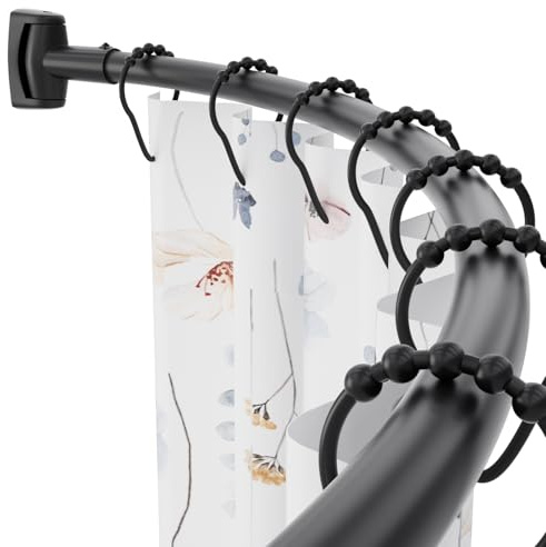 Curved Shower Curtain Rod, 42-72 inches Adjustable Curved Shower Rod, RustProof Curved Shower Rods for Bathroom, Bathtub, Premium Stainless Steel, Need to Drill, Black