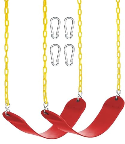 Heavy Duty Swing Seat for Kids, Jungle Gym Swing Playground with Plastic Coated Chain with 4 Snap Hooks for Easy Install Swing Set Replacement Outdoor Playground Backyard(Red)